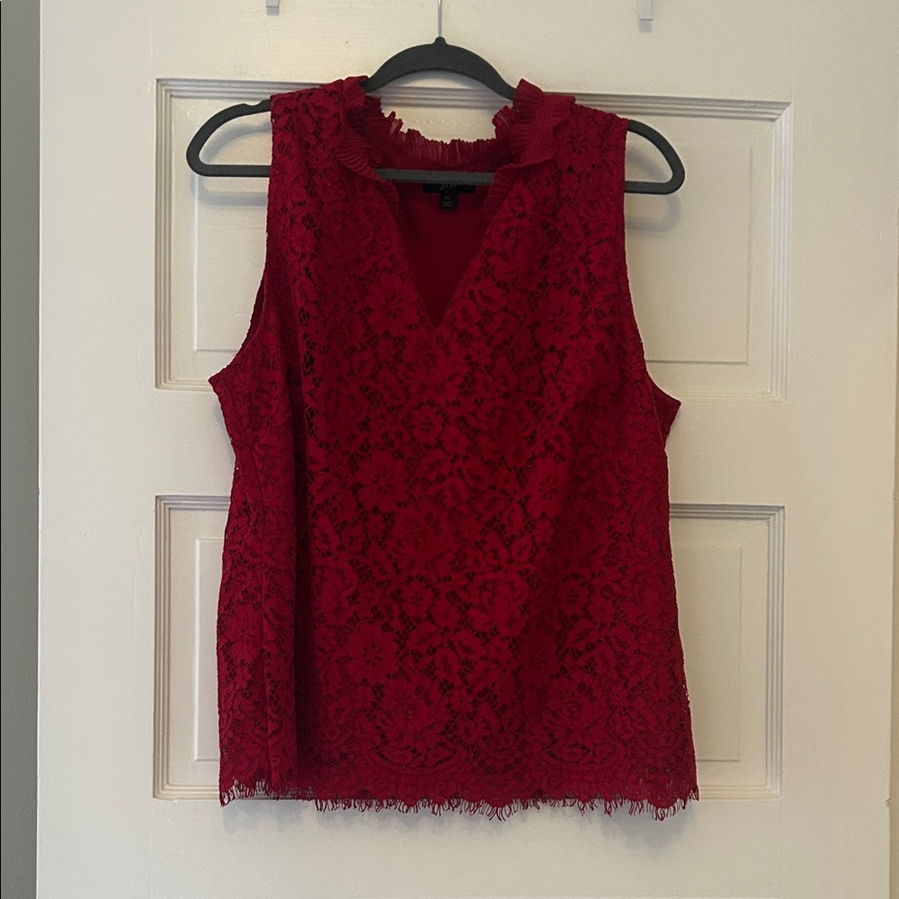 J. Crew Red Lace V-Neck Blouse